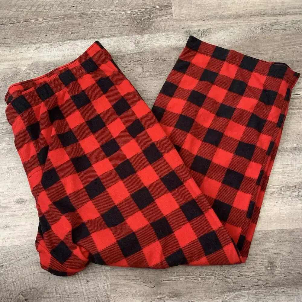 WONDERSHOP Fleece Pants Mens 3XL Red Black Buffalo Plaid Sleepwear Lounge Pajama